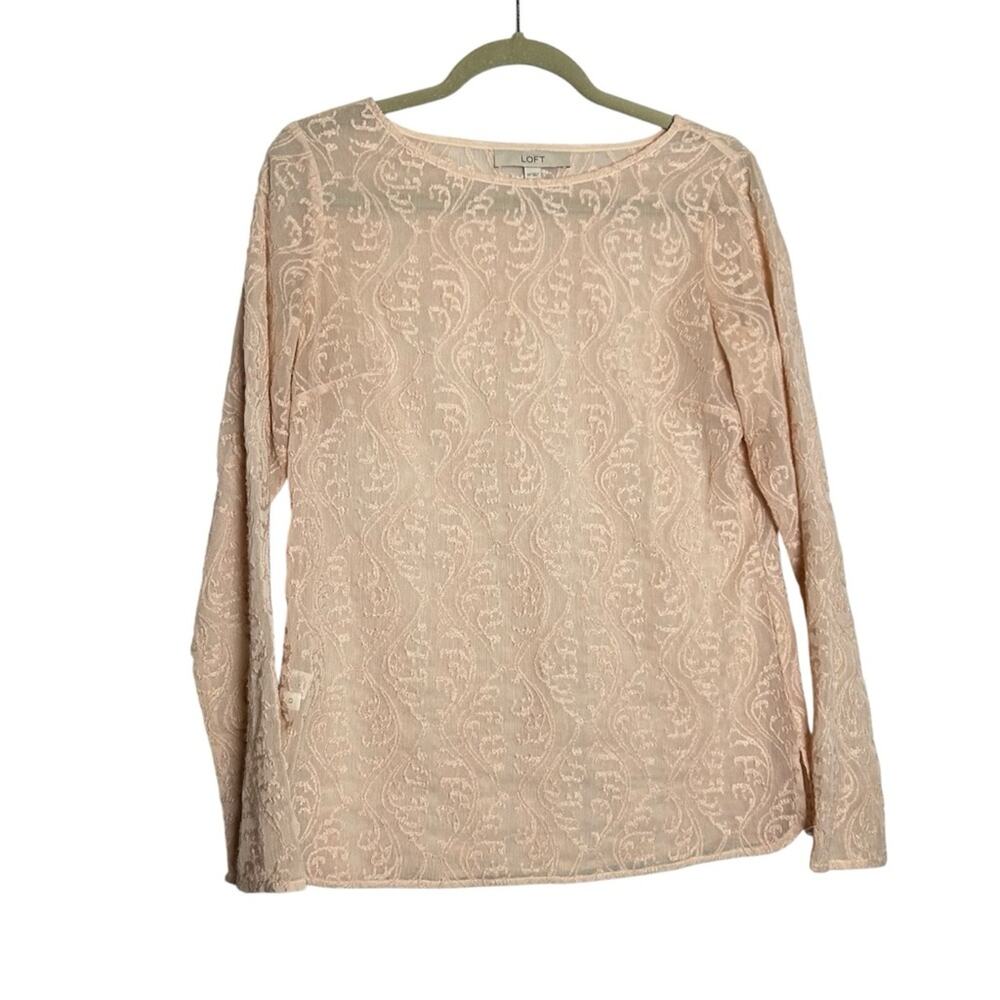 Ann Taylor Loft Sheer Light Pale Pink Long Sleeve Blouse Top Shirt Size XS